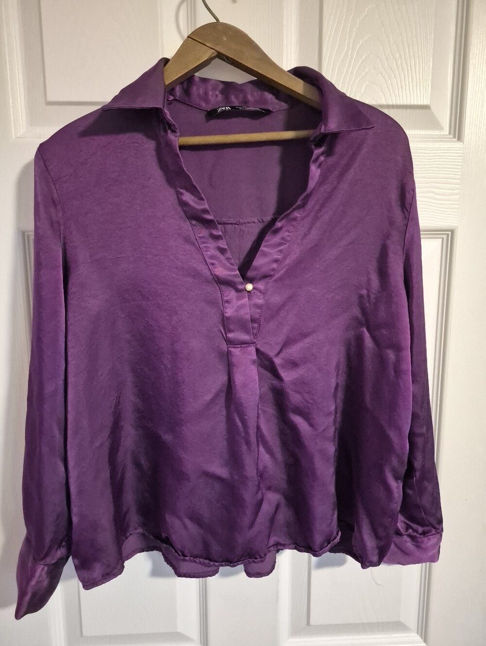 ZARA Purple Satin V-Neck Women's Blouse